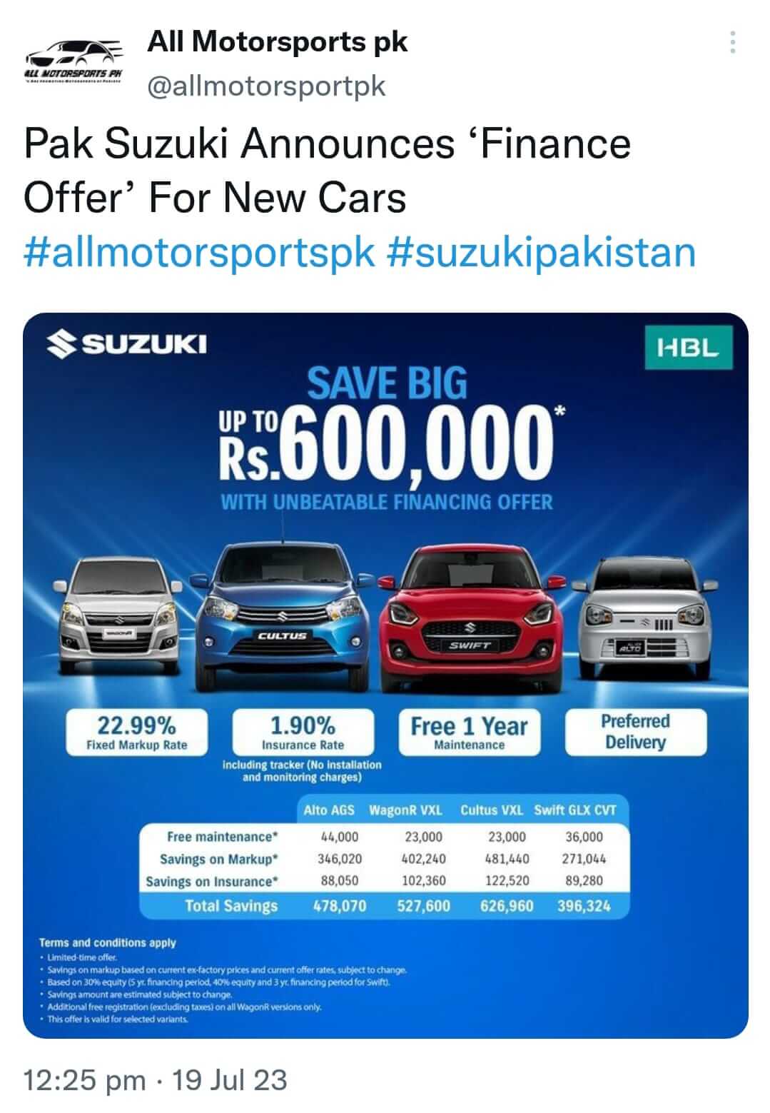 Pak Suzuki Announces ‘Finance Offer’ For New Cars
